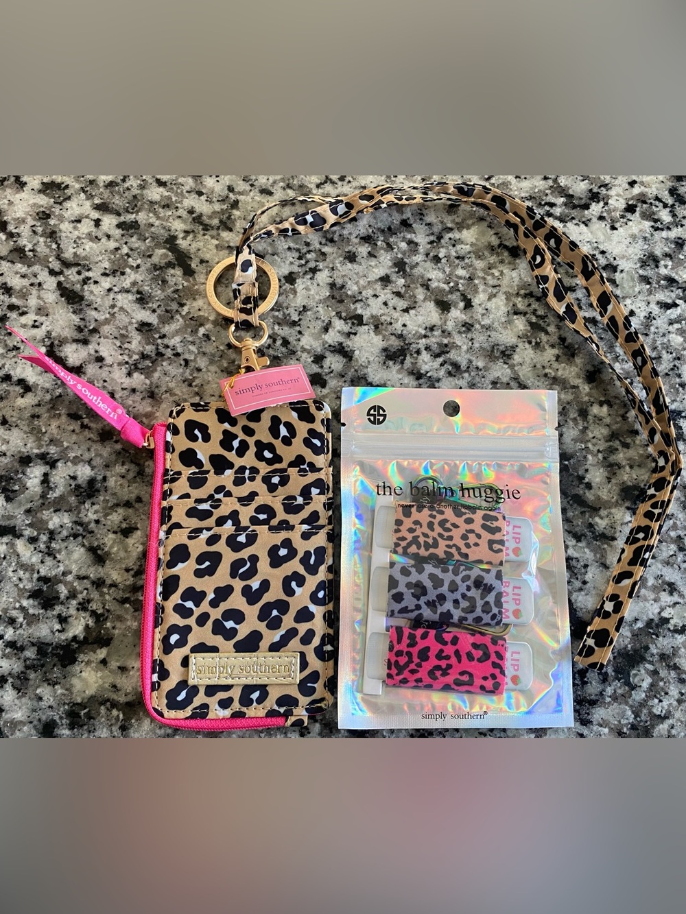 •NWT•Simply Southern Lanyard ID Wallet + 3-Pack Lip Balm Huggie Keychain Bundle